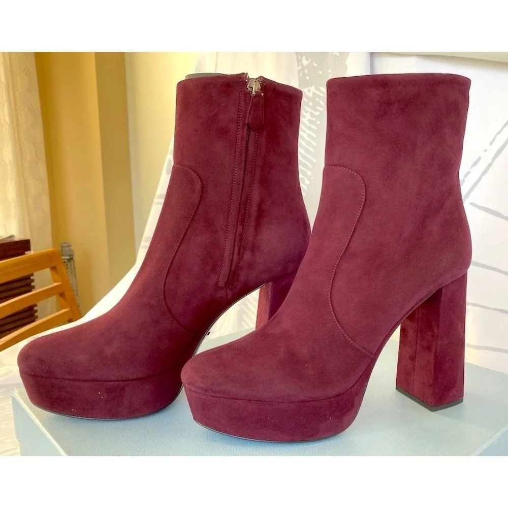 PRADA Milano 1TP221 Womens Burgundy Suede High heel‎ Ankle Boots Shoes, 35.5